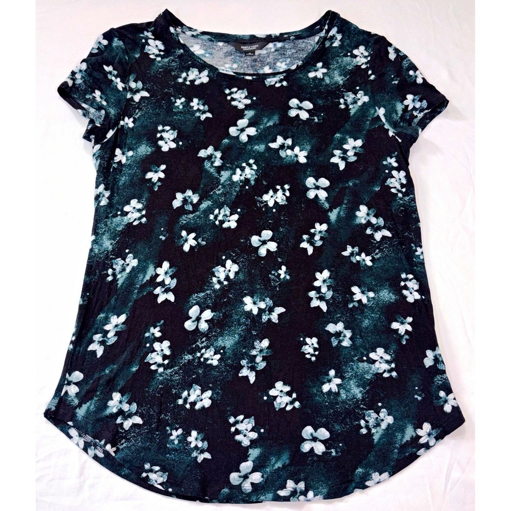 Simply Vera Wang Women's S Black Floral Round Neck Short Sleeve T-Shirt